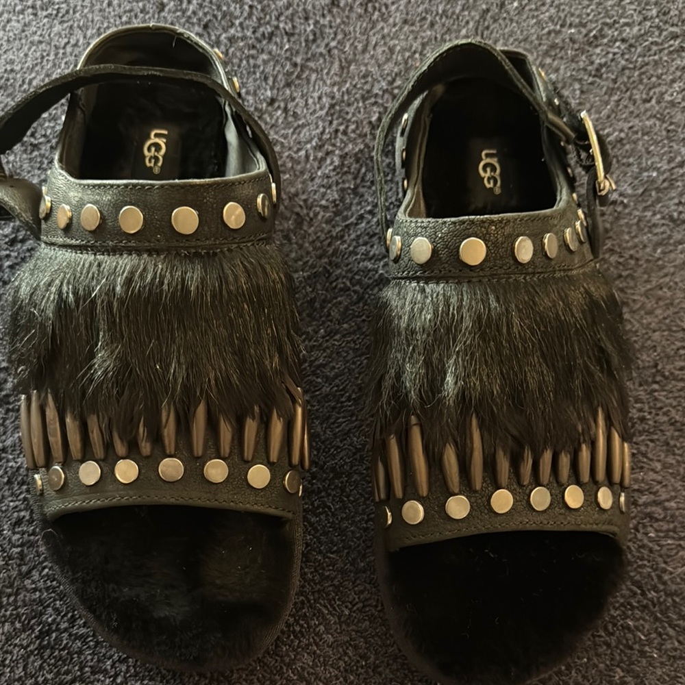 UGG Black Studded Fringe Sandals